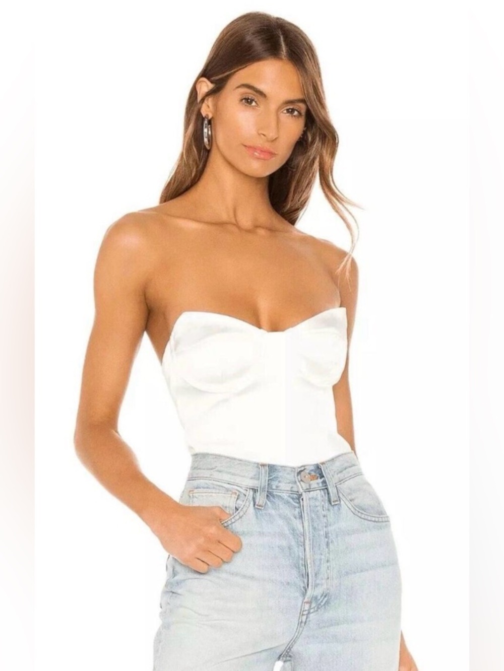 REVOLVE White Satin Bustier Bodysuit